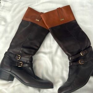 Brown two tone knee boots